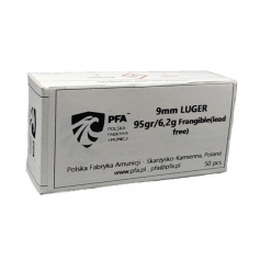 AMUNICJA 9x19 PFA 6,2g 95gr, PROSZKOWA BEZOŁOWIOWA ANTYRYKOSZETUJĄCA opakowanie 50szt.-PFA POLSKA FABRYKA AMUNICJI