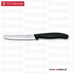 Uniwersalny nóż kuchenny z ostrzem o ząbkowanej krawędzi, do pomidorów, jarzyn, VICTORINOX 6.7833 CZARNY BLACK pikutek