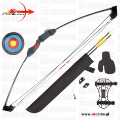 Łuk bloczkowy Chameleon czarny 15lbs ZESTAW 2 strzały, ochraniacz przedramienia, tarcza, celownik, skórka na palce-Poe Lang