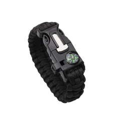 Bransoleta survivalowa Paracord Black z krzesiwem, gwizdkiem i kompasem--