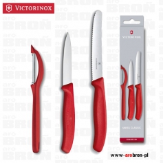 VICTORINOX Zestaw noży i akcesoriów  6.7111.31 obieraczka i 2 noże, gładki i z ząbkami, CZERWONE