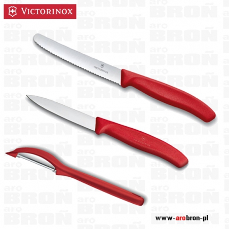 VICTORINOX Zestaw noży i akcesoriów 6.7111.31 obieraczka i 2 noże, gładki i z ząbkami, CZERWONE-Victorinox