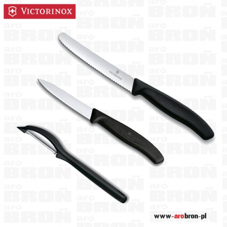 VICTORINOX Zestaw noży i akcesoriów 6.7113.31 obieraczka i 2 noże, gładki i z ząbkami, CZARNE-Victorinox