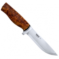 Nóż stały HELLE GT _36 - 3-warstwowa stal nierdzewna, rękojeść z brzozy, aluminium i czarnej skóry, w komplecie skórzana poch...