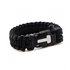 Bransoleta survivalowa Paracord Black z krzesiwem i gwizdkiem--