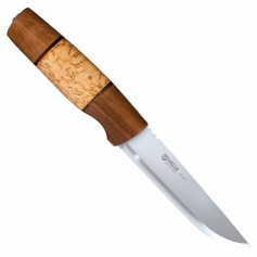Nóż stały HELLE Brakar _90 - 3-warstwowa stal nierdzewna, rękojeść brzoza, orzech i skóra, w komplecie skórzana pochwa-Helle