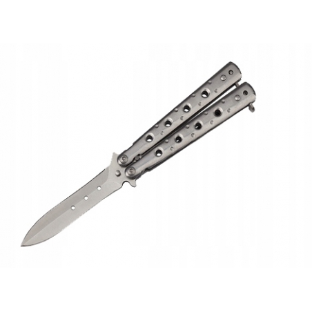 Nóż motylkowy Balisong MOTYL N-460D srebrny-KANDAR