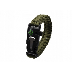 Bransoleta PARACORD krzesiwo gwizdek kompas OLIVE-