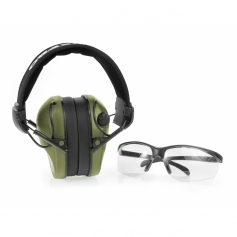 Ochronniki słuchu aktywne RealHunter ACTiVE Pro ZIELONE + okulary ochronne PROTECT - wzmacnianie cichych dźwięków