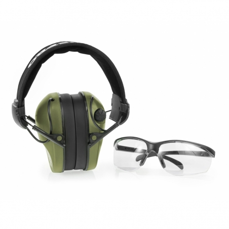 Ochronniki słuchu aktywne RealHunter ACTiVE Pro ZIELONE + okulary ochronne PROTECT - wzmacnianie cichych dźwięków-RealHunter