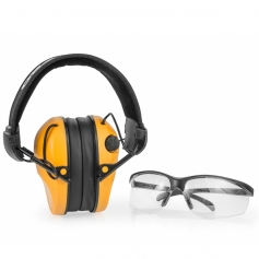 Ochronniki słuchu aktywne RealHunter ACTiVE Pro POMARAŃCZOWE + okulary ochronne Protect -  wzmacnianie cichych dźwięków