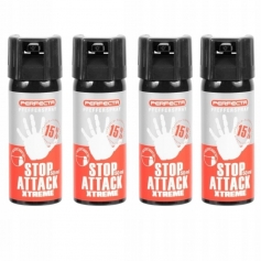 4 x Gaz pieprzowy mocny obronny Perfecta Attack Xtreme 50ml Strumień 15% OC-