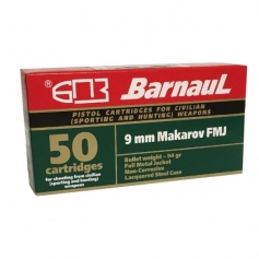 AMUNICJA. 9X18 MAKAROV BARNAUL 6.1g FMJ OP. 50szt.-