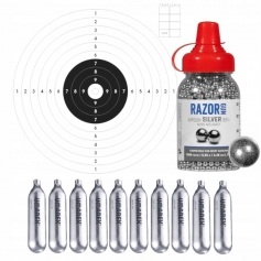 Śrut stalowy BB kulki Razor 1500szt 4,46 mm 4,5 mm + tarcze 14x14 + 10 CO2-