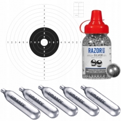 Śrut stalowy BB kulki Razor 1500szt 4,46 mm 4,5 mm + tarcze 14x14 + 5 CO2-