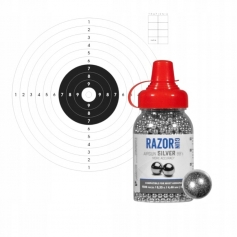 Zestaw: Śrut stalowy BB kulki Razor 1500szt 4,46 mm 4,5 mm + tarcze 14x14-