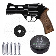 Zestaw Rewolwer wiatrówka Black Ops Rhino 40DS 4,5 mm + 5 CO2 + śrut tarcze-