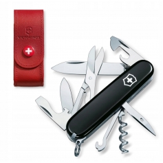 Nóż Scyzoryk Victorinox Climber 1.3703.3 CZARNY + etui skórzane czerwone-