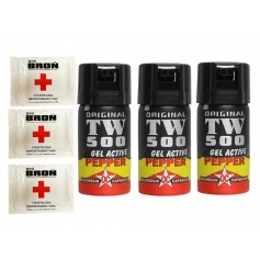3 x Gaz pieprzowy TW_500 strumień żel 40ml obronny + 3 x chusteczka na gaz-
