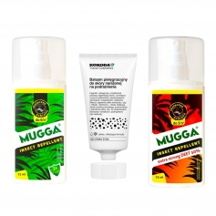 ZESTAW RODZINNY NA KOMARY: MUGGA 50% + MUGGA 9,5% + BALSAM KOJĄCY KOKODA-