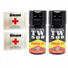 2 x Gaz pieprzowy TW_500 strumień żel 40ml obronny + 2 x chusteczka na gaz-